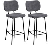 HomCom Lot de 2 tabourets de bar dossier 41x46x90 cm tissu lin acier gris repose-pieds