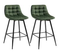 HOMCOM Lot de 2 Tabourets de Bar avec Dossier et Repose-Pieds Style Nordique en Métal et Velours, Vert, 45x47x84 cm