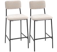 HOMCOM Lot de 2 tabourets de bar avec dossier haut, repose-pieds et revêtement en chenille, crème