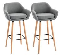 HOMCOM Lot de 2 Tabourets de Bar Chaise de Bar Accoudoirs Gris Chiné | Design Scandinave, Grand Confort, Repose-Pieds, Bois Massif Lin