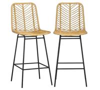 HOMCOM Lot de 2 Tabourets de Bar, Chaises de Bar, Assise 66H cm, Dossier en Cannage et Repose-Pieds, Cadre en Acier, Design Bohème, Chaises Hautes Cuisine, Salle À Manger, Comptoir, Jaune