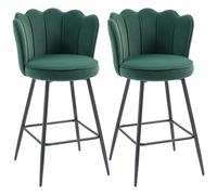 HOMCOM Lot de 2 tabourets de bar, chaises de bar avec dossier et repose-pieds, pieds en acier, 54 x 55 x 97 cm, vert foncé