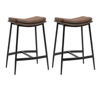HomCom Lot de 2 tabourets de bar - Assise incurvée tissu marron - Piètement acier noir