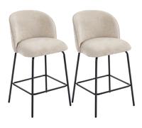 HOMCOM Lot de 2 tabourets de bar, chaises de bar avec repose-pieds et dossier, tissu en chenille, hauteur d'assise 68 cm, beige