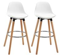 HOMCOM Lot de 2 tabourets de bar, chaises de bar en PU avec dossier et repose-pieds, assise rembourrée 69 cm, pieds en bois, style moderne, tabourets hauts pour cuisine, salle à manger, salon, blanc