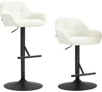 HomCom Lot de 2 tabourets de bar – hauteur réglable, assises pivotantes, tissu effet lin, crème