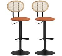 HOMCOM Lot de 2 tabourets de bar chaises de bar hauteur réglable avec dossier en rotin et repose-pieds, marron