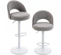 HOMCOM Lot de 2 Tabourets de Bar, Chaises de Bar Réglables en Hauteur, Assise Rembourrée en Chenille, Pivotant 360°, Gris