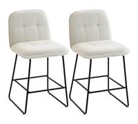 HOMCOM Lot de 2 Tabourets de Bar, Chaises de Bar Rembourrées en Tissu Bouclette, Extra-Large Assise 66H cm, Crème