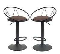 HOMCOM Lot de 2 tabourets de Bar Design néo-rétro réglable pivotant avec Repose-Pied métal Noir Lin Marron Aosom France