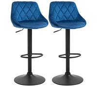 homcom Lot de 2 tabourets de bar design pivotants avec hauteur réglable, revêtement effet velours, 51,5 x 48 x 83 - 104 cm, bleu