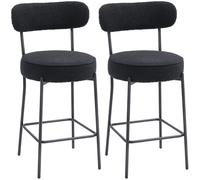 HOMCOM Lot de 2 tabourets de bar en tissu bouclette, chaises de bar avec dossier courbé, repose-pieds, 49x52x95cm, noir