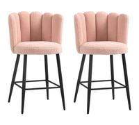 HOMCOM Lot de 2 tabourets de Bar en Tissu Effet Laine bou Assise rembourré 65 cm, chaises de Bar avec Dossier Floral et Repose-Pieds, Pieds en Acier, chaises Hautes Cuisine, Salle à Manger, Rose