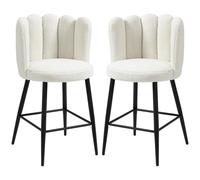 HOMCOM Lot de 2 Tabourets de Bar en Tissu Effet Laine Bou Acier Crème | Chaises de Bar, Assise Rembourrée 65 cm, Dossier Floral, Repose-Pieds, Chaises Hautes Cuisine, Salle à Manger
