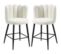 HOMCOM Lot de 2 tabourets de bar en tissu effet laine bou assise rembourré 65 cm, chaises de bar avec dossier floral et repose-pieds, pieds en acier, chaises hautes cuisine, salle à manger, crème