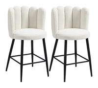 HOMCOM Lot de 2 tabourets de bar en tissu effet laine bou assise rembourré 65 cm, chaises de bar avec dossier floral et repose-pieds, pieds en acier, chaises hautes cuisine, salle à manger, crème