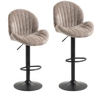 HOMCOM Lot de 2 tabourets de bar forme de coquillage, dossier, hauteur réglable et repose-pieds, cadre en acier, marron