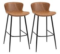 HomCom Lot de 2 tabourets de bar – Similicuir, dossier vintage, H76cm, repose-pieds acier – Marron