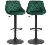 HOMCOM Lot de 2 Tabourets de Bar, Hauteur Réglable avec Base en Métal et Assise en Velours, Tabourets Modernes avec Dossier et Repose-Pieds, 46x48x83-104 cm, Vert