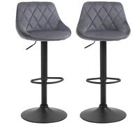 HOMCOM Lot de 2 Tabourets de Bar, Hauteur Réglable avec Base en Métal et Siège en Velours, Tabourets Modernes avec Dossier et Repose-Pieds, 46x48x83-104cm, Gris et Noir