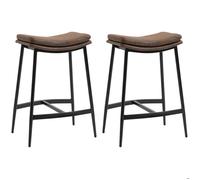 HomCom Lot de 2 tabourets de bar - Assise incurvée tissu marron - Piètement acier noir
