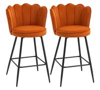 HOMCOM Lot de 2 tabourets de bar modernes en velours avec assise large, dossier pétale, repose-pieds - Chaises de bar rembourrées avec pieds en métal pour îlot de cuisine, comptoir, salle à manger