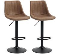 HOMCOM Lot de 2 tabourets de Bar Modernes pivotants réglables en Hauteur avec Dossier, vérin à gaz et Repose-Pieds, tabourets de Bar en Cuir pour comptoir de Petit-déjeuner, îlot de Cuisine, Marron
