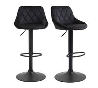 HOMCOM Lot de 2 tabourets de bar pivotantes, tabourets de bistro réglables en hauteur avec repose-pieds, dossier, Velours, Noir, 46x48x83-104cm