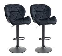 HOMCOM Lot de 2 tabourets de bar pivotants avec dossier tabouret de bistrot réglable en hauteur tabouret de comptoir velours Touch sans bras mousse noir 51,5x 57,5 x 93-114,5 cm