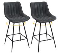 HOMCOM Lot de 2 tabourets de bar pivotants de 68 cm avec dossier, chaises de bar rembourrées en cuir synthétique avec repose-pieds et pieds en acier pour îlot de cuisine, salle à manger, noir