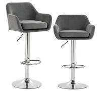 HOMCOM Lot de 2 Tabourets de Bar Pivotants en Velours avec Hauteur Réglable, Repose-pieds, Dossier, Base en Métal, Gris