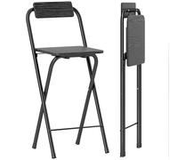 HOMCOM Lot de 2 tabourets de Bar Pliables, chaises de Bar, Chaise Haute Cuisine avec Dossier et Repose-Pieds, Cadre en Acier, 87 cm de Haut, Noir
