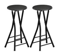 HOMCOM Lot de 2 Tabourets de Bar Pliables, Chaises de Bar Ronds avec Double Repose-Pieds, Cadre en Acier, Noir
