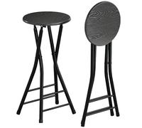 HOMCOM Lot de 2 Tabourets de Bar Pliables, Chaises de Bar Ronds avec Double Repose-Pieds, Hauteur d'Assise 61 cm, Cadre en Acier, pour Cuisine, Salon, Salle à Manger, Noir