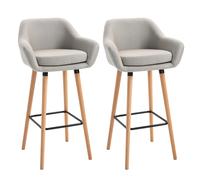 HOMCOM Lot de 2 tabourets de bar pour salle à manger beige 55L x 48l x 100H cm lin, garnissage mousse, métal, bois de hêtre HOMCOM