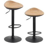 HOMCOM Lot de 2 Tabourets de Bar Réglables en Hauteur 40x40x63-84cm Chêne | Chaises de Bar, Repose-Pieds, Pivotant 360°, Tournant, Assise Selle Effet Bois en PU, Base en Acier, Salle à Manger, Comptoir