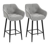 HOMCOM Lot de 2 Tabourets de Bar Rembourrés Assise Large 67H cm Gris | Chaises de Bar en Chenille, Accoudoirs, Dossier, Repose-Pieds, Pieds en Métal, Cuisine Salle à Manger Comptoir