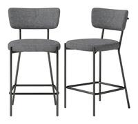 HOMCOM Lot de 2 tabourets de bar rembourrés avec dossier incurvé, pour îlot de cuisine, coin petit-déjeuner, Gris