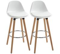 HOMCOM Lot de 2 tabourets de Bar rembourrés avec Pieds et Dossier en Bois - avec Repose-Pieds en Acier - pour Cuisine, Salon, Salle à Manger - en Cuir synthétique - Blanc