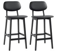 HOMCOM Lot de 2 tabourets de bar rembourrés en cuir synthétique avec dossiers, repose-pieds et pieds en bois massif Noir