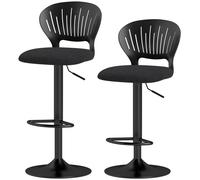 HOMCOM Lot de 2 Tabourets de Bar Respirants en Tissu Effet Lin et Métal avec Repose-pieds, 40.5x43x84-105 cm, Noir