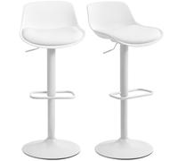 HOMCOM Lot de 2 Tabourets de Bar Siège Pivotant Hauteur Réglable Blanc | Tabourets Hauts Cuisine, Chaises de Bar en PU avec Dossier, pour Îlot de Cuisine, Salle à Manger