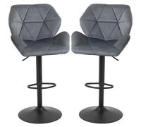 HOMCOM Lot de 2 Tabourets de Bar, Siège Rembourré avec Structure en Métal, Dossier, Finition Velours, Réglable en Hauteur Pivotant à 360°