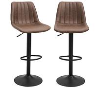 HOMCOM Lot de 2 Tabourets de Bar Tabouret Haut Vintage Réglable Marron