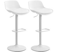 HOMCOM Lot de 2 Tabourets de Bar, Tabourets Hauts avec Siège Pivotant et Hauteur Réglable, Chaises de Bar en Cuir PU avec Dossier pour Îlot de Cuisine, Salle à Manger, Blanc
