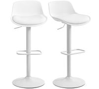 HOMCOM Lot de 2 Tabourets de Bar, Tabourets Hauts Cuisine avec Siège Pivotant et Hauteur Réglable, Chaises de Bar en PU avec Dossier pour Îlot de Cuisine, Salle à Manger, Blanc