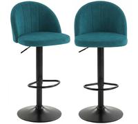 HOMCOM Lot de 2 Tabourets de Bar, Tabourets Modernes Pivotants avec Repose-pieds, Bleu