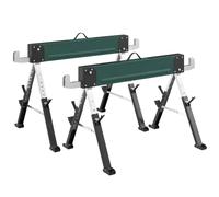 HOMCOM Lot de 2 Tréteaux Pliables en Métal Portables 116 x 64 x 81 cm Vert | Charge Max. 1160 kg, Hauteur Réglable 64-81cm, Poignée de Transport, Support 2x6, Bricolage, Sciage
