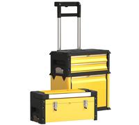 HOMCOM Lot de 3 boîtes à outils sur roulettes empilables et modulaires en acier avec plateau, poignées et serrure, jaune