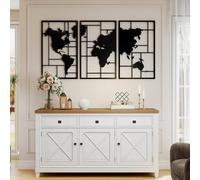 HOMCOM Lot de 3 Décorations Murales en Métal Moderne, Sculpture Murale Géométrique Abstraite, Carte du Monde, pour Salon, Chambre à Coucher, Bureau, 50 x 80 cm, Noir
